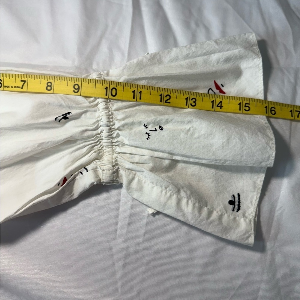 Madewell Women’s Making Faces Bright White Tiered Blouson Dress Abstracts XS - Picture 9 of 14